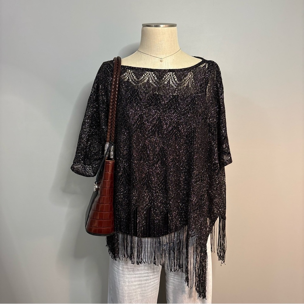 Reba Black Fringe Knit Blouse